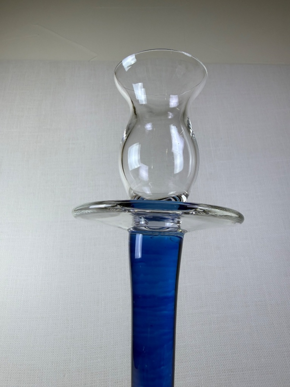 Vintage Art Glass Candlestick Holder — Cobalt Blue Stem with Hurricane Top - Picture 12 of 15